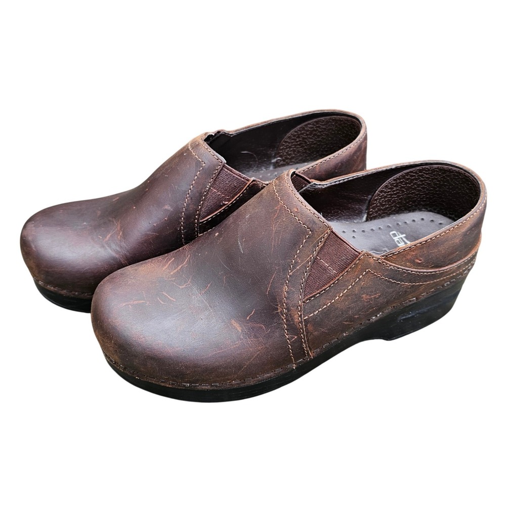 Dansko Professional Clogs Brown Distressed Leather Slip On Mules Comfort EU 36